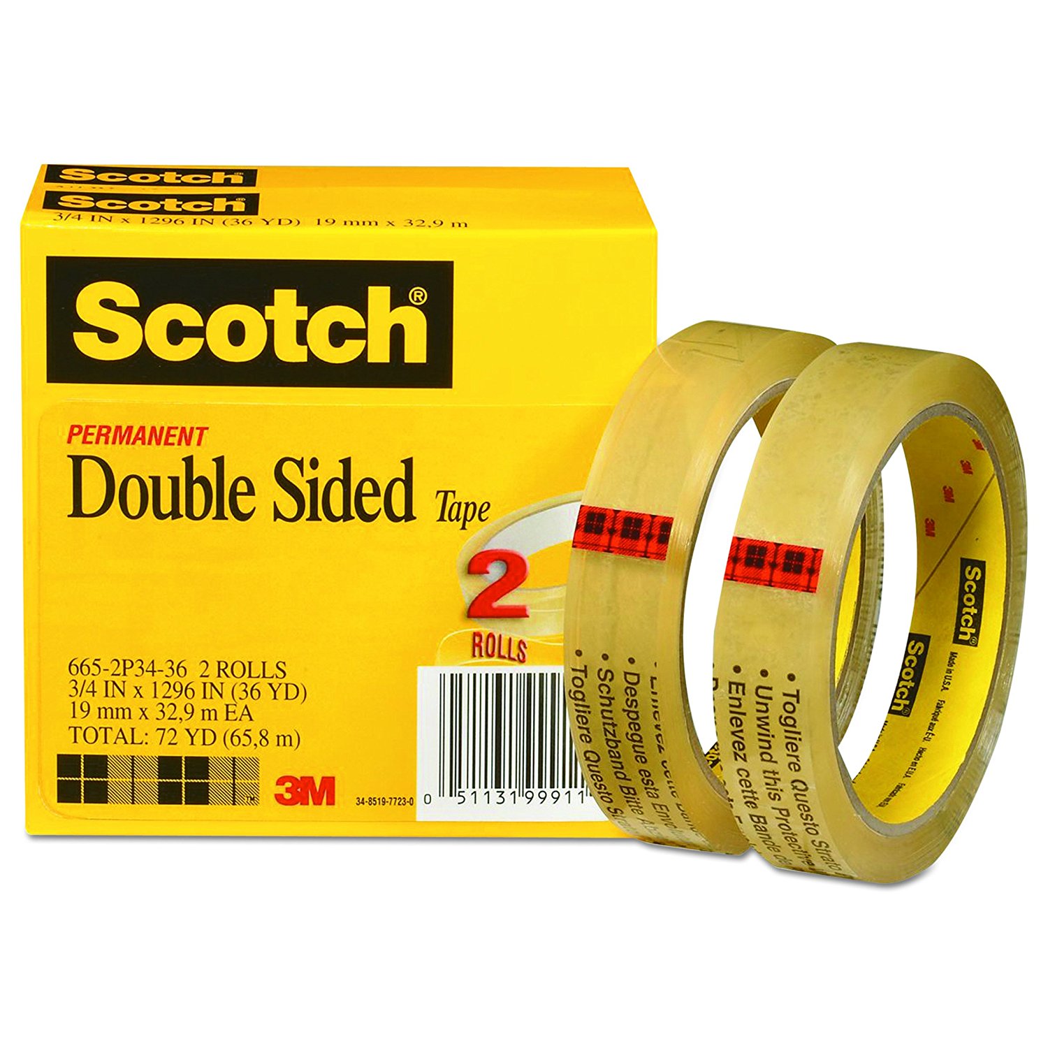 3M 9415PC Removable Double Sided Film Tape - 1/2 x 72 yds. for